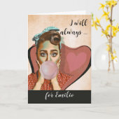 Retro Love and Romance Double Bubble Gum Lady Kaart (Gele Bloem)