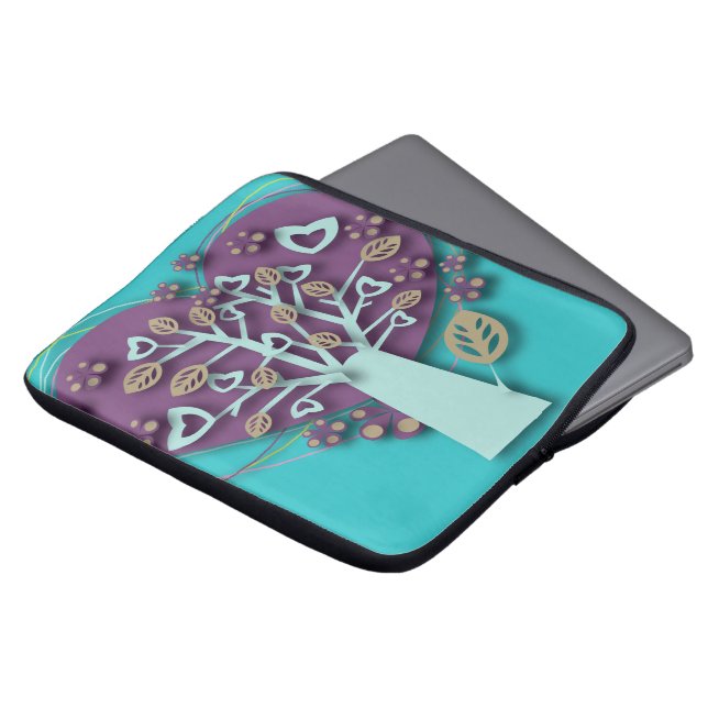 Retro Love and Romance Tree met Hearts Flowers Laptop Sleeve (Voorkant top)