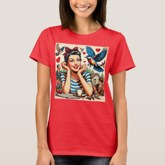 Retro Love Birds  T-shirt