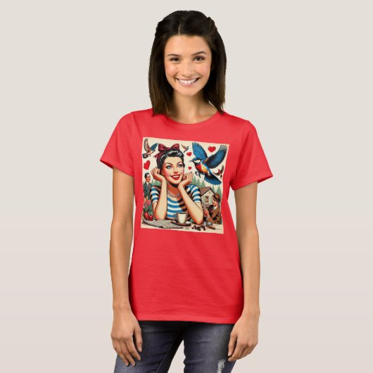 Retro Love Birds  T-shirt (Voorkant volledig)