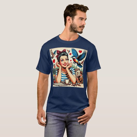 Retro Love Birds  T-shirt (Voorkant volledig)