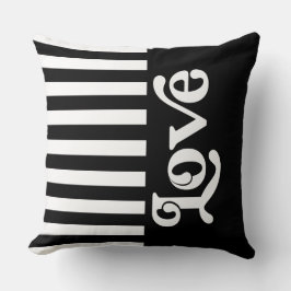 Retro Love Black en White Stripes Pattern Kussen