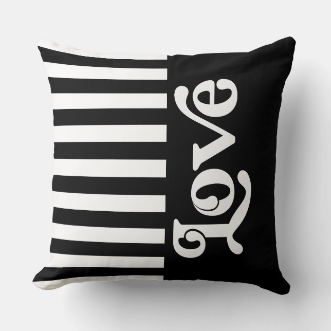 Retro Love Black en White Stripes Pattern Kussen (Voorkant)