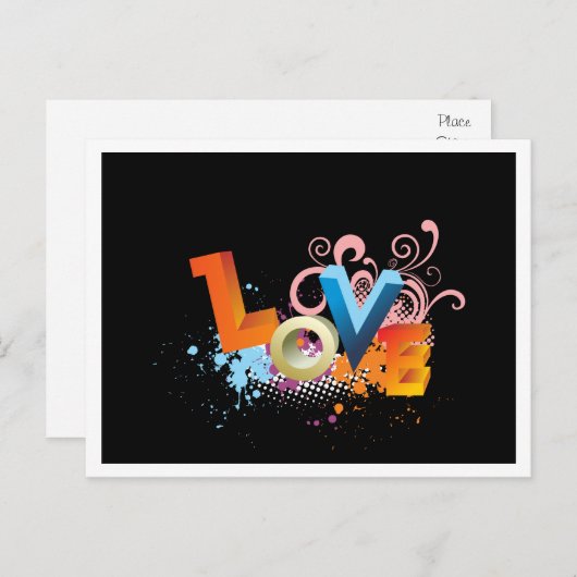 Retro Love Black Greeting Briefkaart (Voorkant / Achterkant)