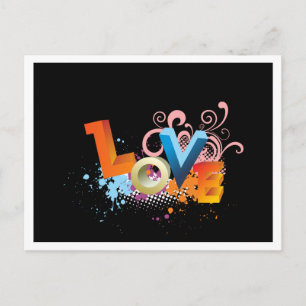 Retro Love Black Greeting Briefkaart