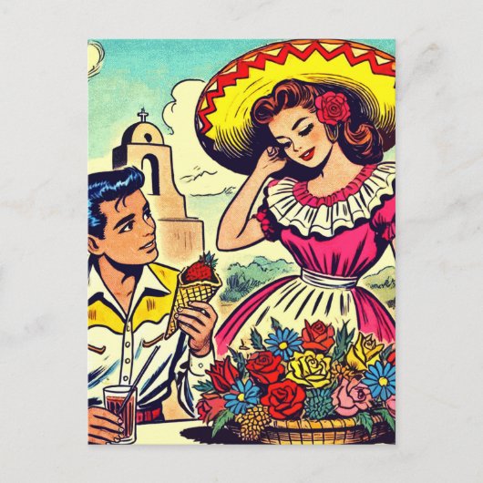 Retro Love Couple Comic Briefkaart (Voorkant)