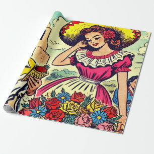 Retro Love Couple Comic Cadeaupapier