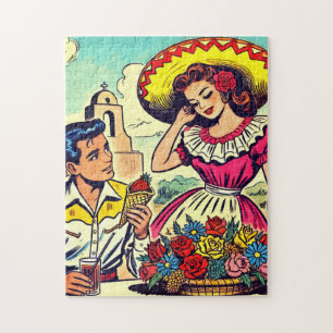 Retro Love Couple Comic Legpuzzel