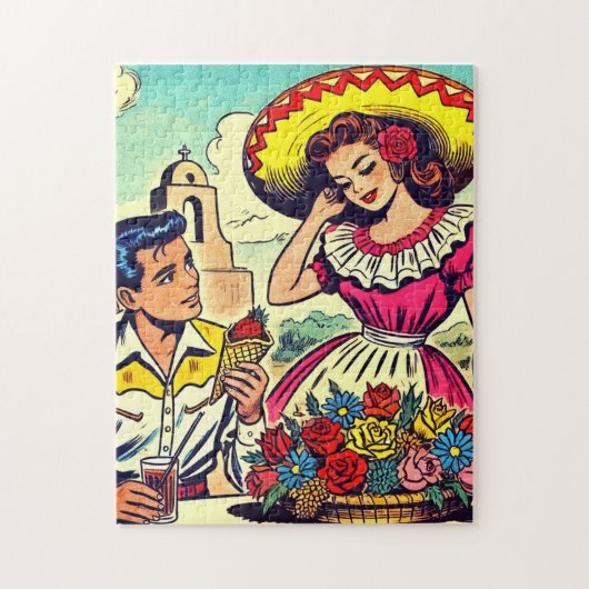 Retro Love Couple Comic Legpuzzel (Verticaal)
