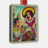 Retro Love Couple Comic Metalen Ornament (Rechts)