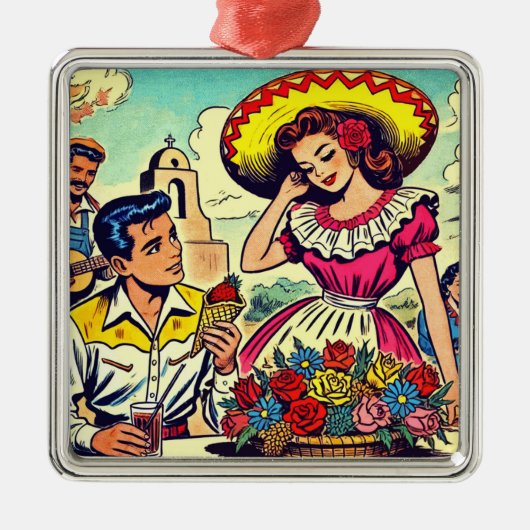 Retro Love Couple Comic Metalen Ornament (Voorkant)