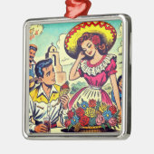 Retro Love Couple Comic Metalen Ornament (Links)