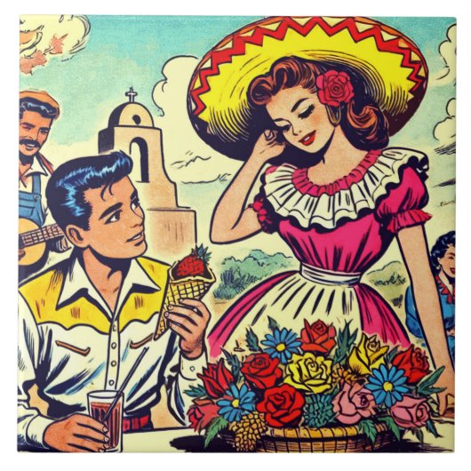 Retro Love Couple Comic Tegeltje (Voorkant)