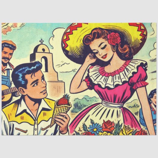 Retro Love Couple Comic Tissuepapier (Voorkant)