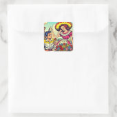 Retro Love Couple Comic Vierkante Sticker (Tas)