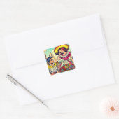 Retro Love Couple Comic Vierkante Sticker (Envelop)