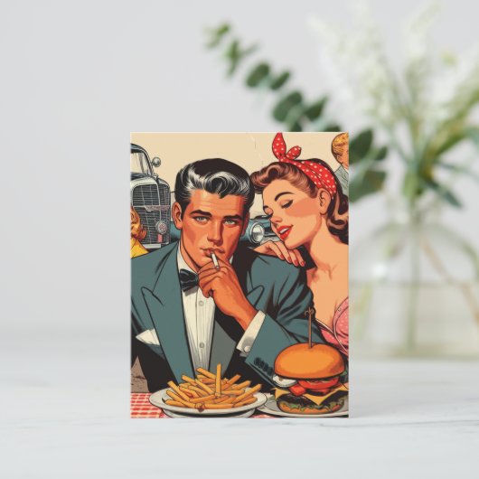 Retro Love Couple Comics Briefkaart (Staand voorkant)