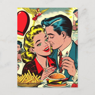 Retro Love Couple Comics Briefkaart