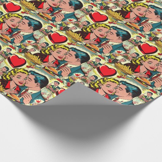 Retro Love Couple Comics Cadeaupapier (Hoek)