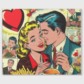 Retro Love Couple Comics Cadeaupapier (Vlak)