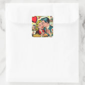 Retro Love Couple Comics Vierkante Sticker (Tas)