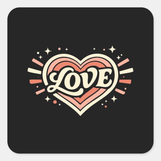 Retro Love Heart Valentine Classic Vierkante Sticker (Voorkant)