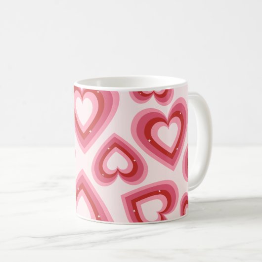 Retro Love Hearts Pattern mug  Koffiemok (Voorkant rechts)