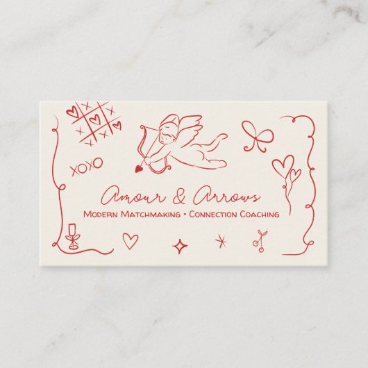Retro Love Illustrations Matchmaking Dating Coach Visitekaartje (Voorkant)