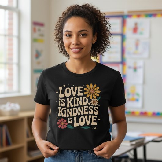 Retro Love Is Kind Kindness Is Love Boho Floral T-shirt