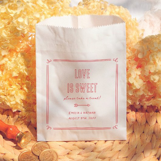 Retro Love is Sweet Hand Drawn Cupid Wedding Bedankzakje