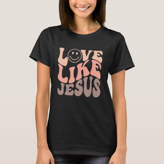 Retro Love like Jesus Happy Face Aesthetic Trendy T-shirt (Voorkant)