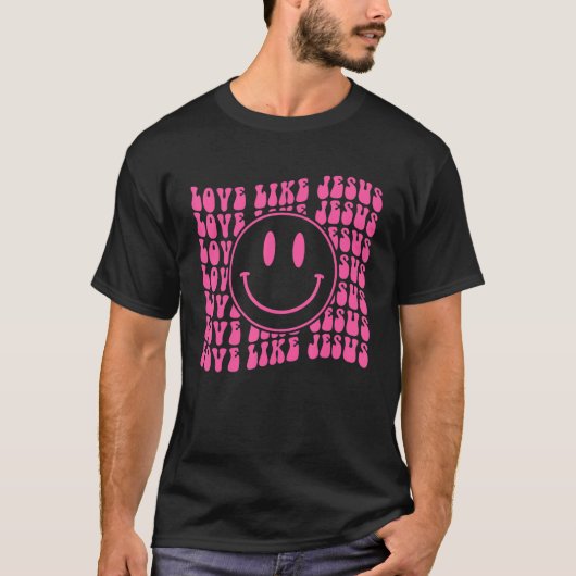 Retro Love Like Jesus Shirt Happy Face Aesthetic (Voorkant)