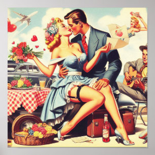 Retro Love Paar Poster