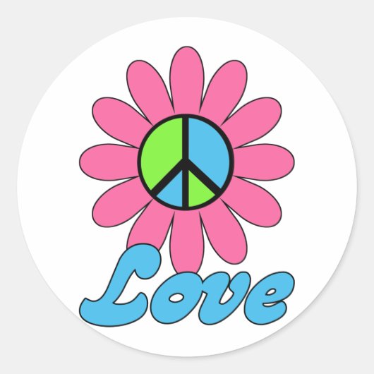 Retro Love Peace Flower Ronde Sticker (Voorkant)