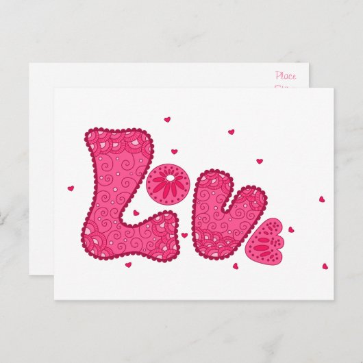 Retro Love Pink Fuchsia  Hippy Briefkaart (Voorkant / Achterkant)