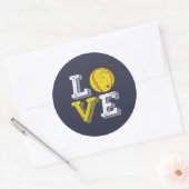  Retro Love Softball Sportteam en coach Ronde Sticker (Envelop)