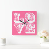 Retro LOVE Square Vierkante Klok (Huis)