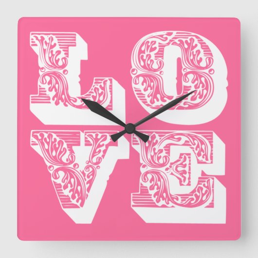 Retro LOVE Square Vierkante Klok (Voorkant)