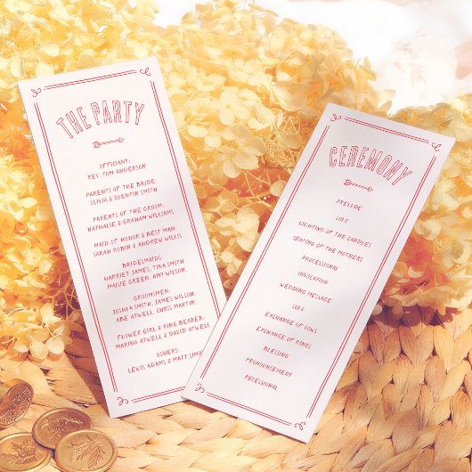 Retro Love Struck Hand Drawn Cupid Modern Wedding Programmakaart