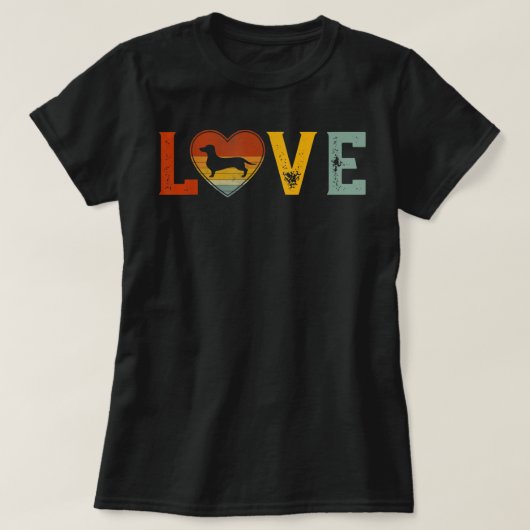 Retro Love Thécute Dachshund Dog Graphic Valen T-shirt (Design voorkant)