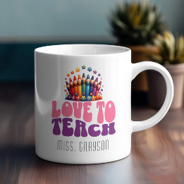 Retro 'Love to Teach' Crayon Ontwerp Leraar Naam Koffiemok