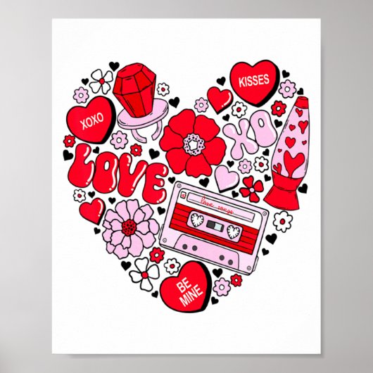 Retro Love Valentines Day Xoxo Conversation Hearts Poster (Voorkant)