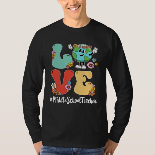 Retro Love World Earth Day 2023 Middle School Teac T-shirt (Voorkant)