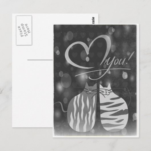 Retro Love You Bubbly Hearts Cats in Love Briefkaa Briefkaart (Voorkant / Achterkant)