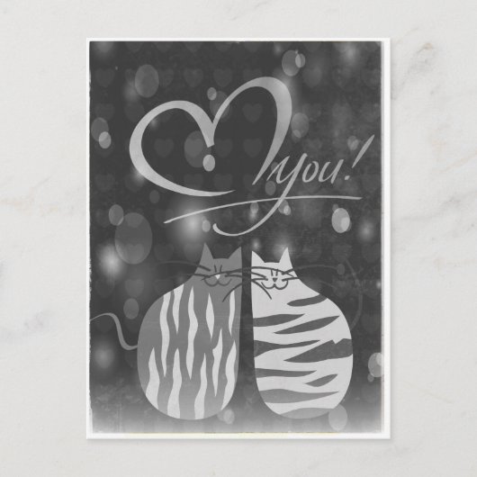 Retro Love You Bubbly Hearts Cats in Love Briefkaa Briefkaart (Voorkant)