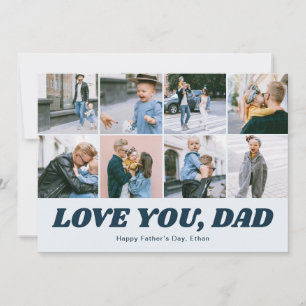 Retro Love You Papa 12 Foto Collage Blauw Feestdagenkaart