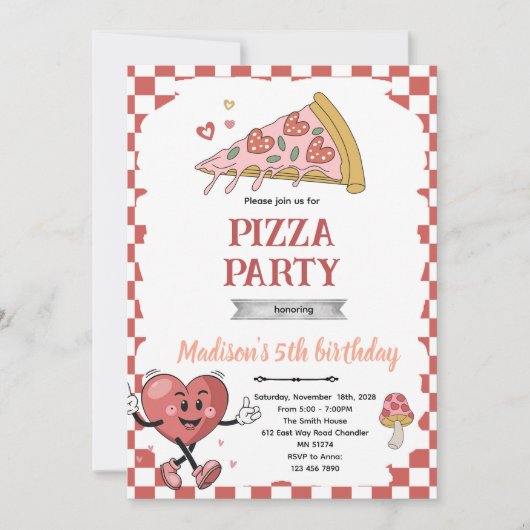 Retro love you two pizza invitation kaart (Voorkant)
