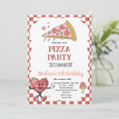 Retro love you two pizza invitation kaart (Staand voorkant)