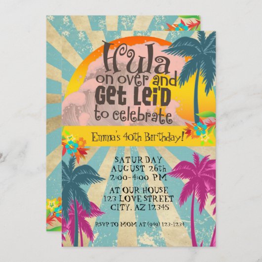 Retro Luau Hawaiian Tropical Hula op meer dan een Kaart (Voorkant / Achterkant)