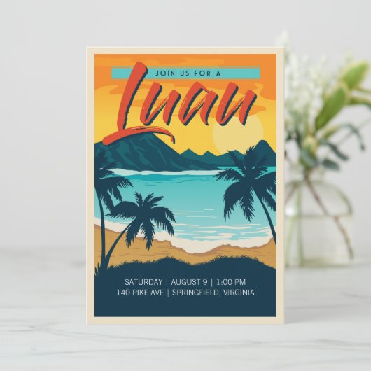 Retro Luau Party Invite Kaart (Staand voorkant)